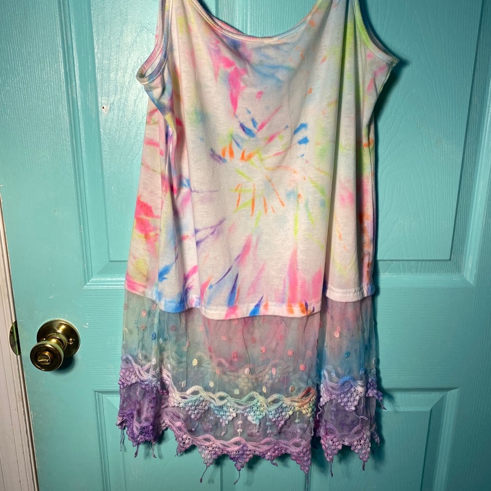 Rainbow tie dye camisole with lace on bottom - Picture 12 of 13